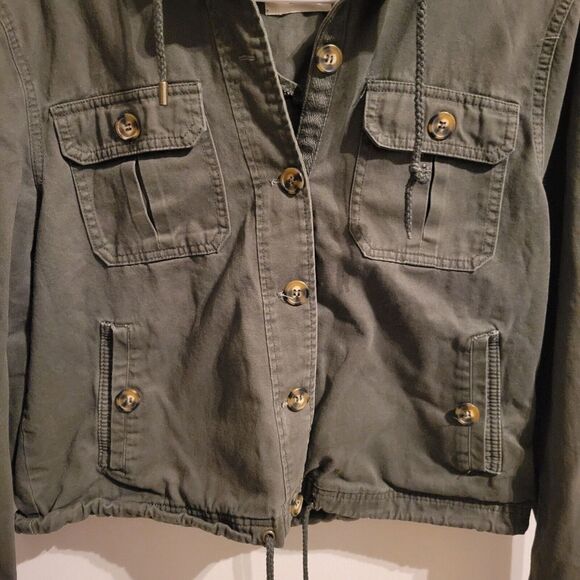 Ashley‎ 26 International Jacket Womens L Green Utility Hooded Cropped Trendy - Picture 4 of 16